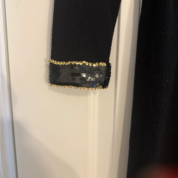 Don Sayres vintage Black and Gold Sequin dress long sleeves v-neck - Picture 4 of 5